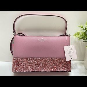 NEW Kate Spade Greta Court Ramey Dusty Peony Glitter Shoulder Crossbody Bag